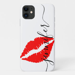 Personalisierter Name, Script-Red Lips, weiß/schw Case-Mate iPhone Hülle