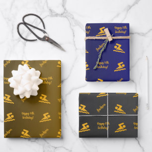 Personalisierter Name Sentiment Sport Thema Schwim Geschenkpapier Set