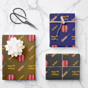 Personalisierter Name Sentiment Sport Theme Cricke Geschenkpapier Set