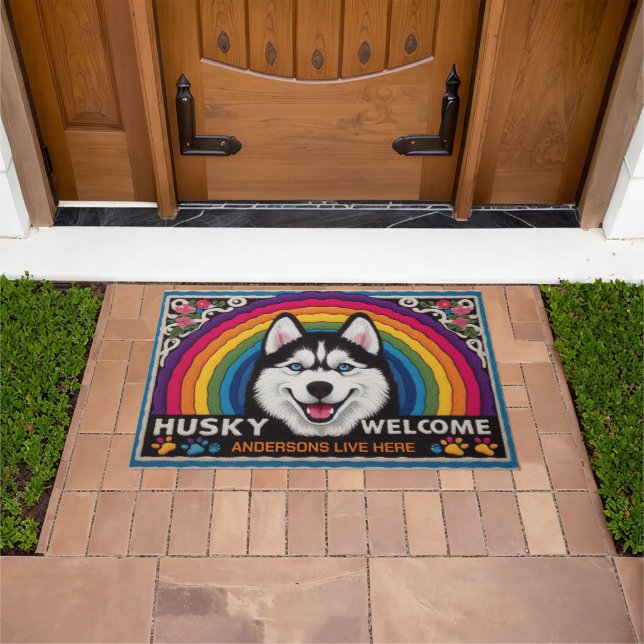 Personalisierter Name Siberian Husky Hund Willkomm Fußmatte (Außenbereich)
