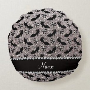 Personalisierter Name Silber Glitzer extravagante Rundes Kissen