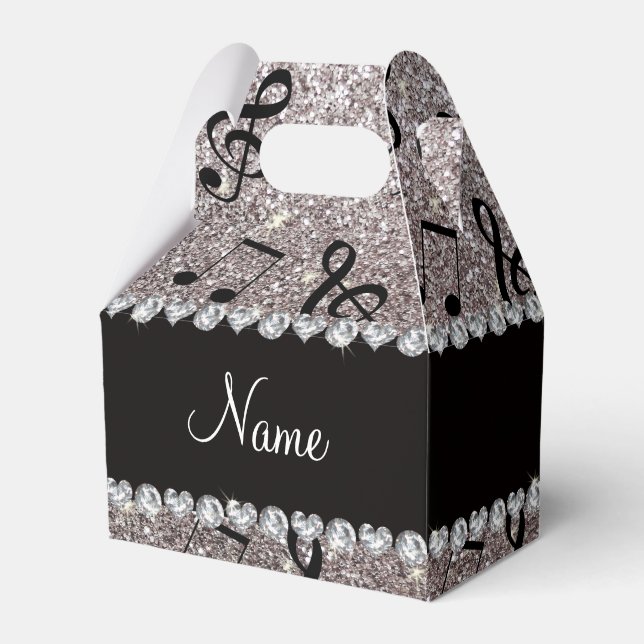 Personalisierter Name Silber Glitzer Musiknoten Geschenkschachtel (Vorderseite)