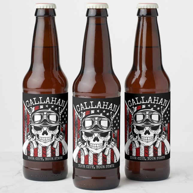 Personalisierter NAME Soldier Skull Duale Guns USA Bierflaschenetikett (Von Creator hochgeladen)
