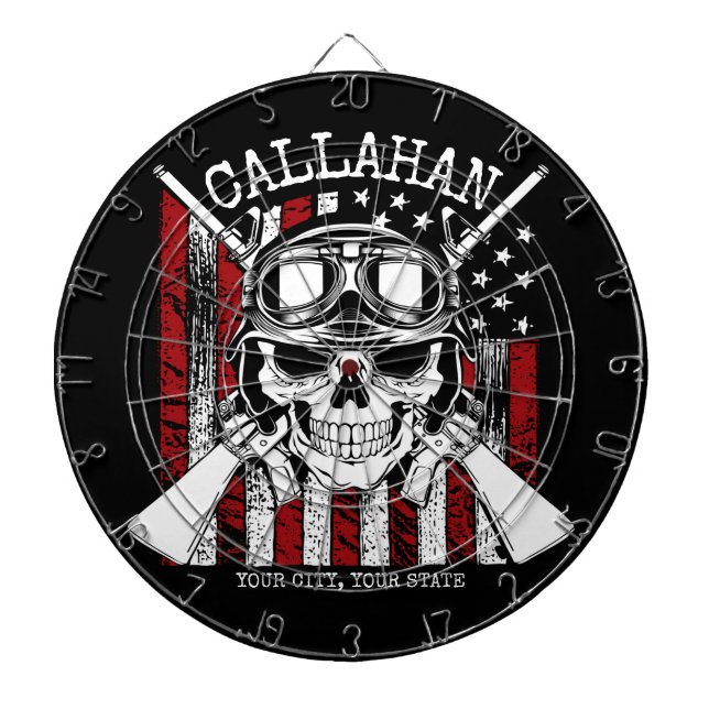 Personalisierter NAME Soldier Skull Duale Guns USA Dartscheibe (vorne)