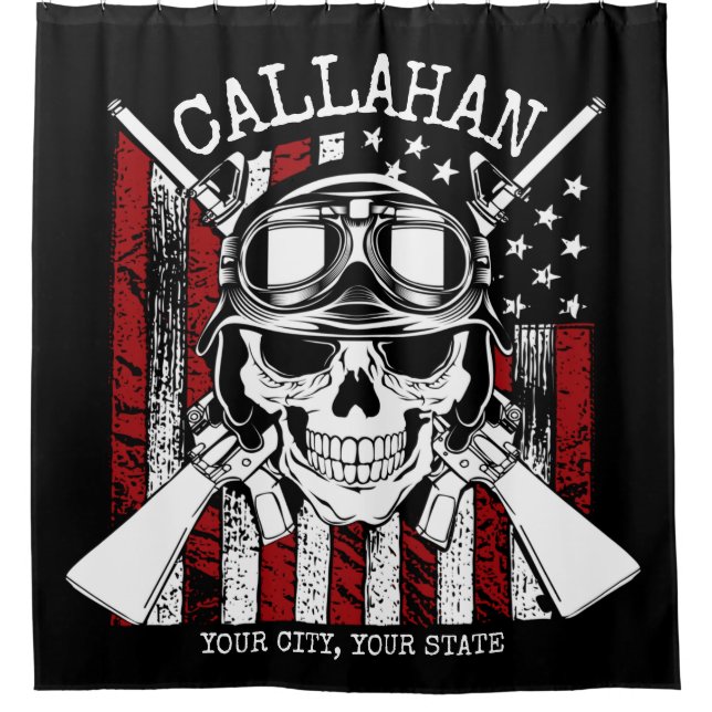 Personalisierter NAME Soldier Skull Duale Guns USA Duschvorhang (Vorderseite)