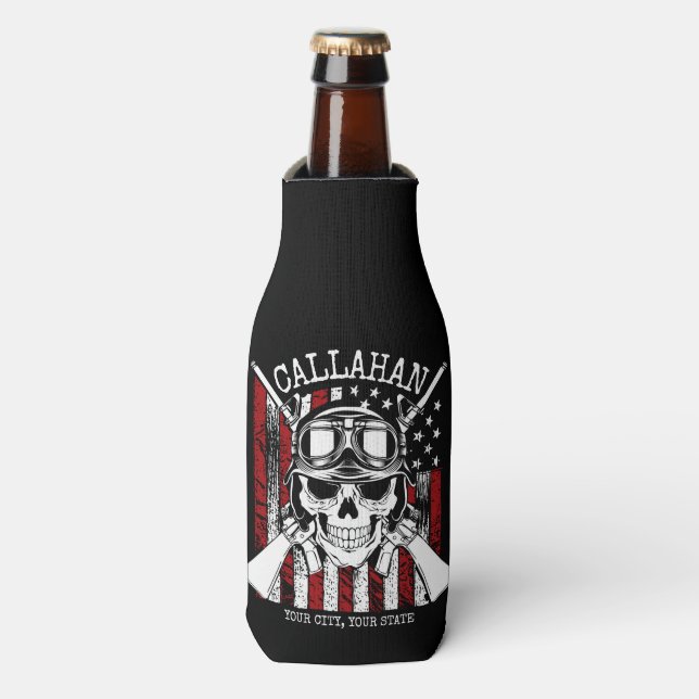 Personalisierter NAME Soldier Skull Duale Guns USA Flaschenkühler (Flaschenvorderseite)