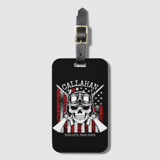 Personalisierter NAME Soldier Skull Duale Guns USA Gepäckanhänger (Vorderseite Vertikal)