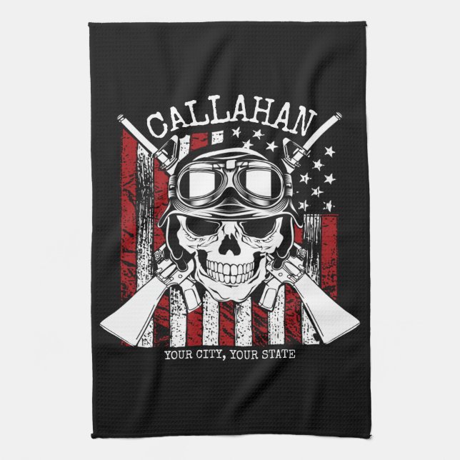 Personalisierter NAME Soldier Skull Duale Guns USA Geschirrtuch (Vertikal)