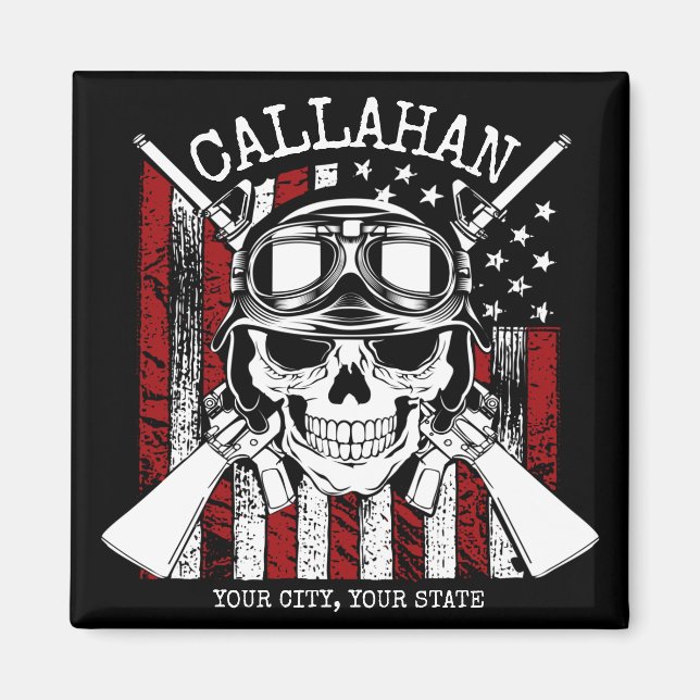 Personalisierter NAME Soldier Skull Duale Guns USA Magnet (Vorne)