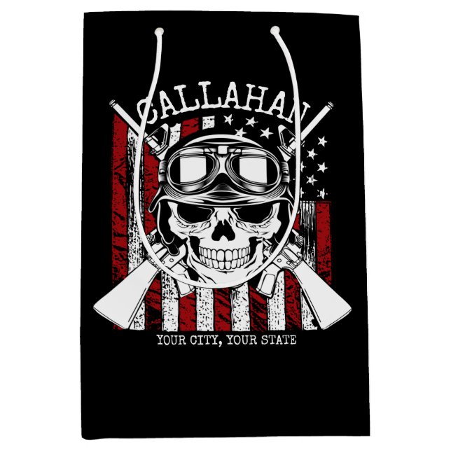 Personalisierter NAME Soldier Skull Duale Guns USA Mittlere Geschenktüte (Vorderseite)