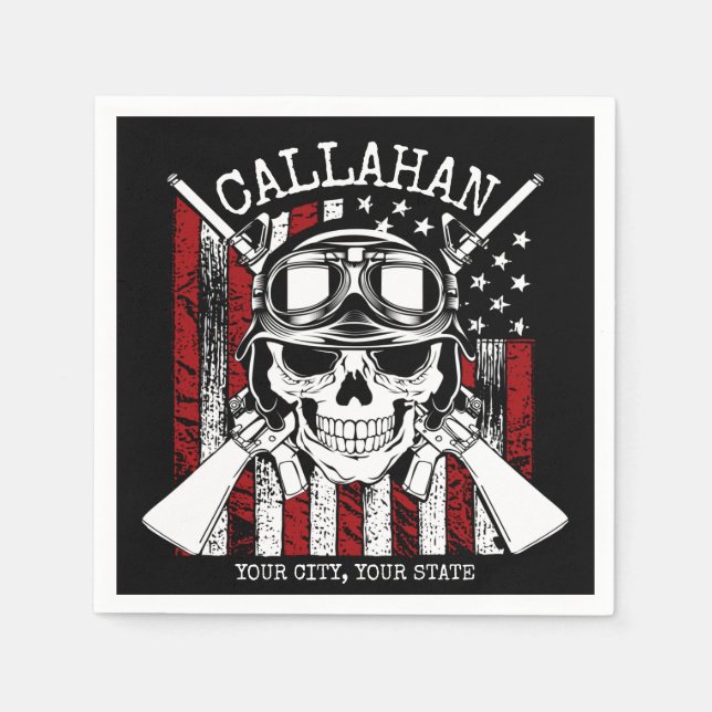 Personalisierter NAME Soldier Skull Duale Guns USA Serviette (Vorderseite)