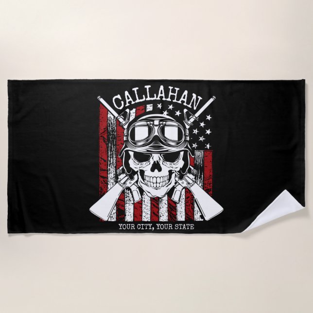 Personalisierter NAME Soldier Skull Duale Guns USA Strandtuch (Vorderseite)