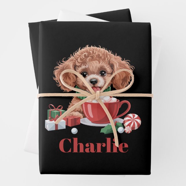 Personalisierter Name Spielzeug Poodle Dog Lover W Geschenkpapier Set (Beispiel)