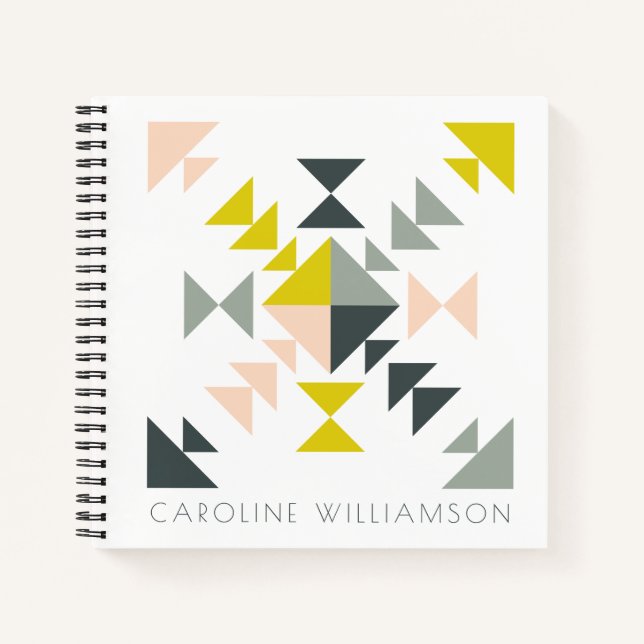 Personalisierter Name Stilvoll Moderne Quilt Geome Notizbuch (Vorderseite)