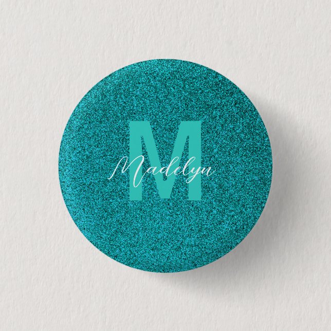 Personalisierter Name stilvoller Glitter grün Button (Vorderseite)
