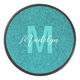 Personalisierter Name stilvoller Glitter grün Eishockey Puck