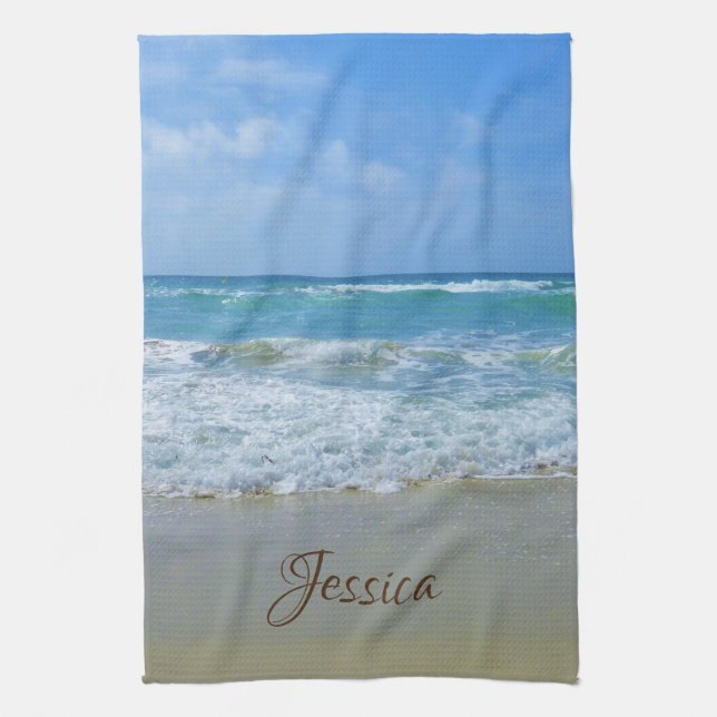 Personalisierter Name Strand und Meer Geschirrtuch (Vertikal)