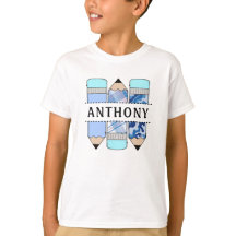 Personalisierter Name Student Pencil Blue T - Shir