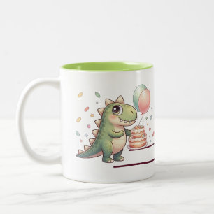 Personalisierter Name Süßer Dinosaurier Jungen Geb Zweifarbige Tasse