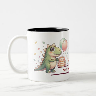 Personalisierter Name Süßer Dinosaurier Jungen Geb Zweifarbige Tasse