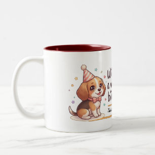 Personalisierter Name Süßer Hund Jungen Geburtstag Zweifarbige Tasse