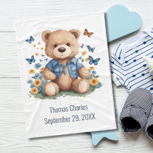 Personalisierter Name Teddybär Schmetterlinge Baby Fleecedecke