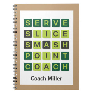Personalisierter Name Tennis Coach Wordle Stil Notizblock