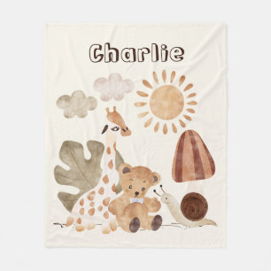 Personalisierter Name Text Boho Wald Dschungel Tie Fleecedecke