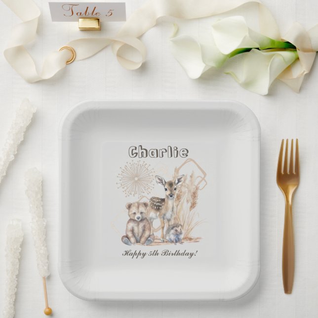 Personalisierter Name Text Boho Woodland Forest An Pappteller (Hochzeit)