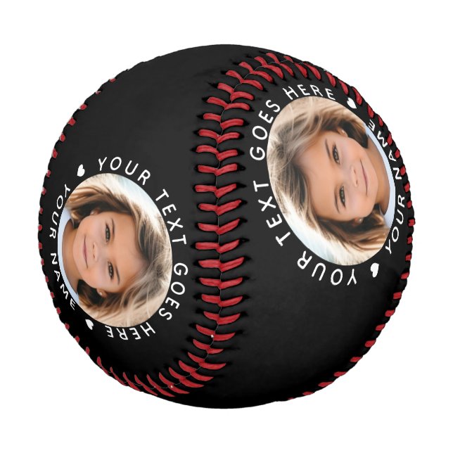 Personalisierter Name Text und Foto Baseball (Schrägansicht)