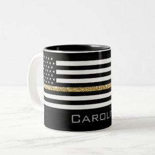 Personalisierter Name Thin Gold Line Glitzer-Flag Zweifarbige Tasse