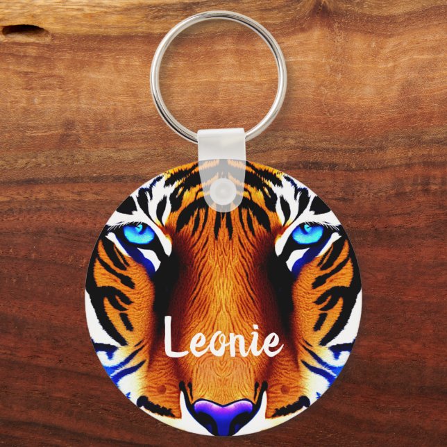 Personalisierter Name Tiger Cat Face Head Süße Tie Schlüsselanhänger (Vorderseite)