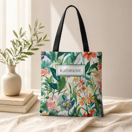 Personalisierter Name Tropische Blumen Tasche