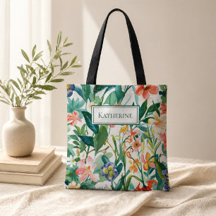 Personalisierter Name Tropische Blumen Tasche