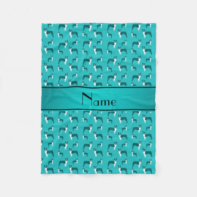 Personalisierter Name Türkis Boston Terrier Fleecedecke (Vorderseite)
