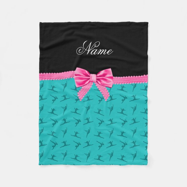 Personalisierter Name Türkis Gymnastik Rosa Bug Fleecedecke (Vorderseite)