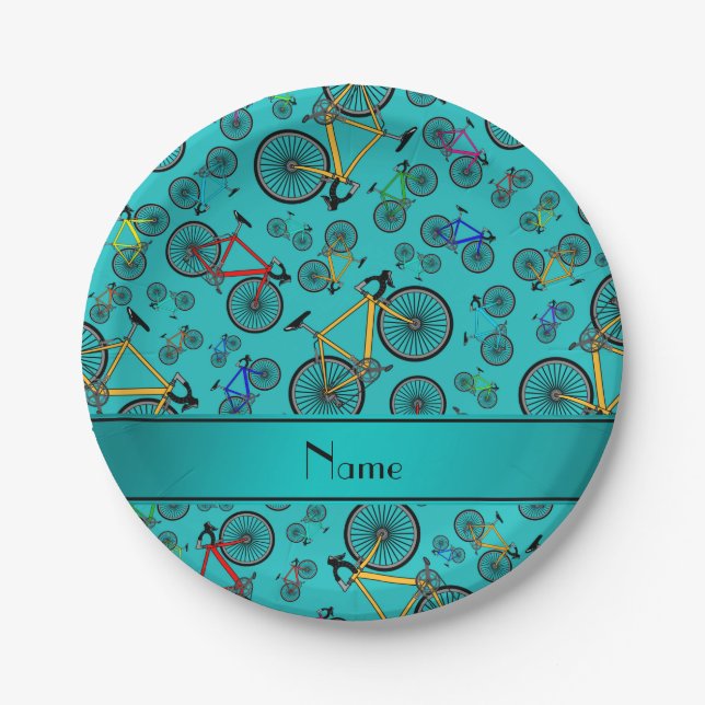 Personalisierter Name Türkis Road Bikes Pappteller (Vorderseite)