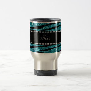Personalisierter Name Türkis zebra streifen Reisebecher