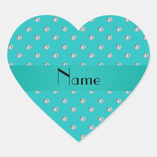 Personalisierter Name türkisfarbene Diamanten Herz-Aufkleber