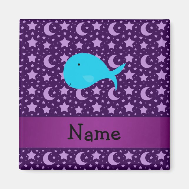 Personalisierter Name Türkiswal lila Sterne Magnet (Vorne)