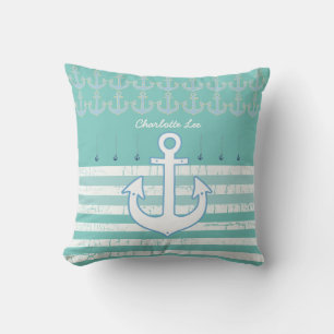 personalisierter Name und Anker . , aquamarines St Kissen Für Draußen