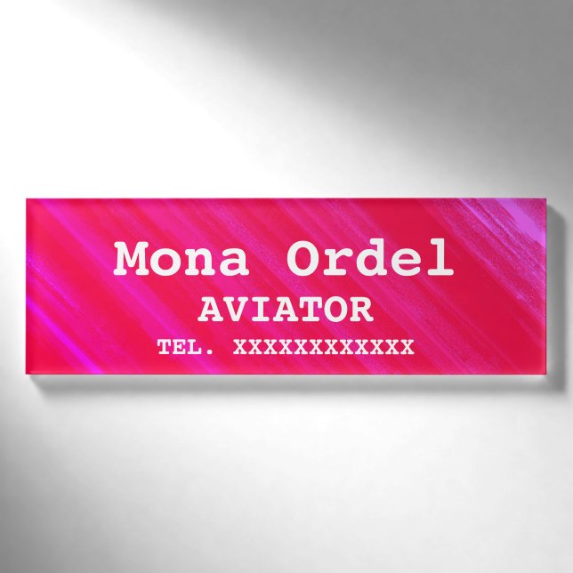 Personalisierter Name und Beruf Pink-Geschäftstafe Namenschild (Vorderseite)