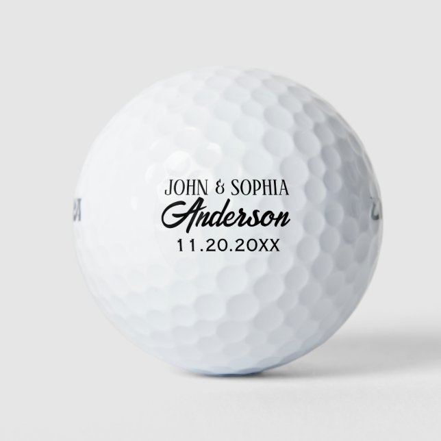 Personalisierter Name und Datum Schwarzer Schrifta Golfball (Vorderseite)