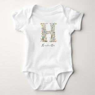 Personalisierter Name und florale Monogramm "H" Baby Strampler