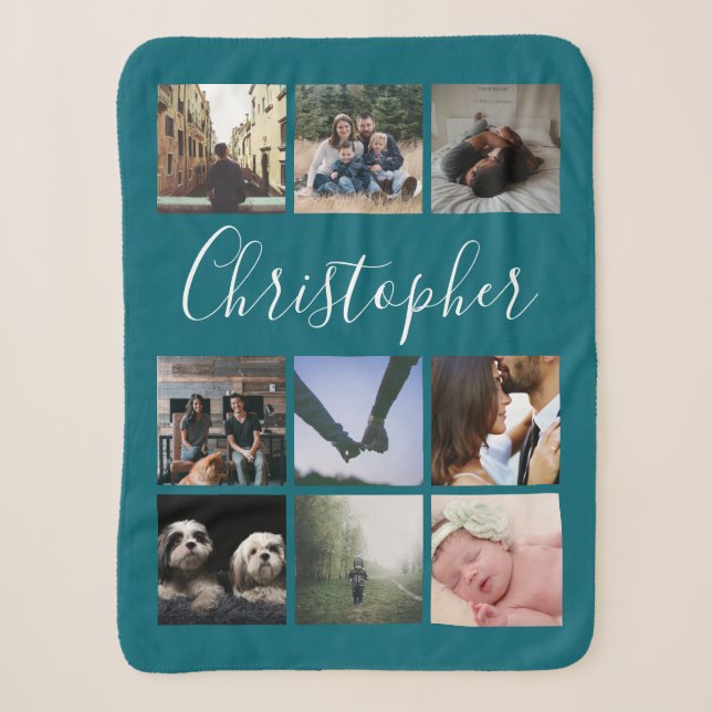 Personalisierter Name und Foto-Collage-Typografie Sherpadecke (Vorderseite)