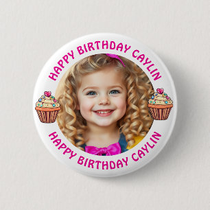 Personalisierter Name und Foto Geburtstag Button