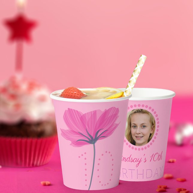Personalisierter Name und Foto Rosa Bläschen Gebur Pappbecher (Von Creator hochgeladen)