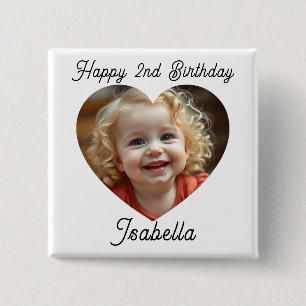 Personalisierter Name und Herz Foto Geburtstag Button