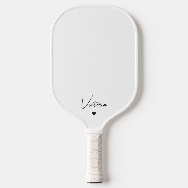 Personalisierter Name und Herz für Girly Script Pickleball Schläger (Vorderseite)