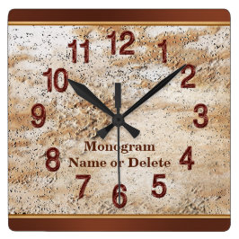 Personalisierter Name und Monogram-Wandklemme für  Quadratische Wanduhr